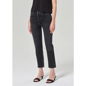 AGOLDE Riley Jeans Women's Black High Rise Straight Leg Stretch Cropped Size 30